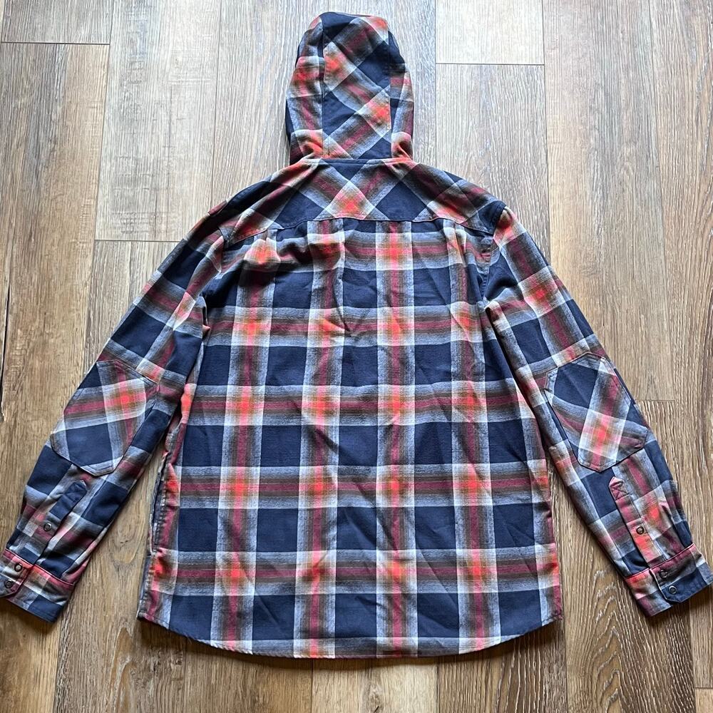 LL Bean Plaid Flannel Hoodie Jacket L Elbow Patches Pockets Wool Gorpcore Hiking - Picture 4 of 7